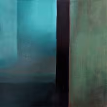 A doorway in a green adobe wall (right side)showing a blue/green corner