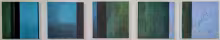 A series of five abstractions from the Turquoise Passage Images; moving,from left to right, from the green wall across the doorway showing the turquoise corner, to the green wall and the blue adobe wall on the right.the turquoise area